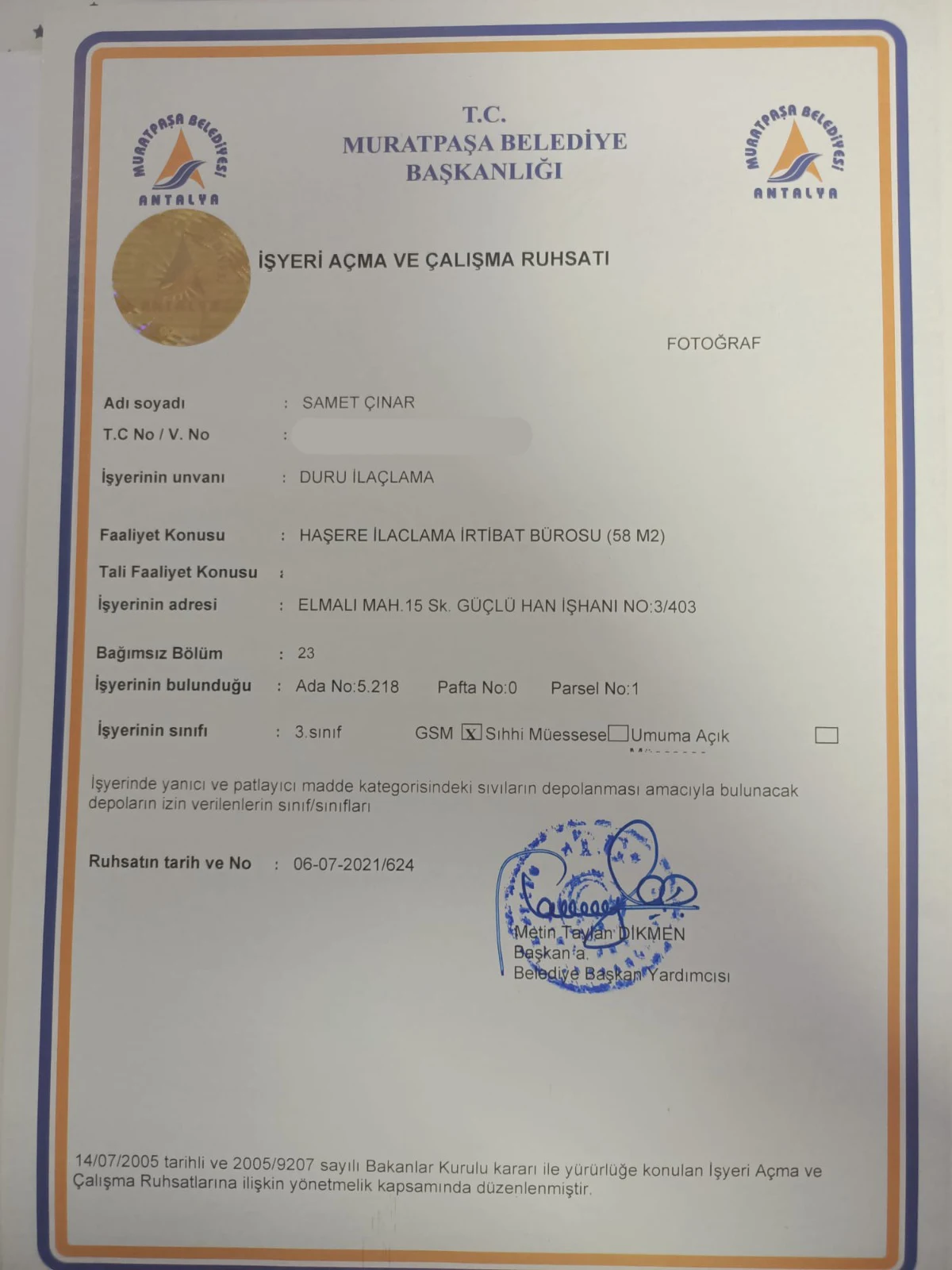 duru ilaçlama işyeri açma